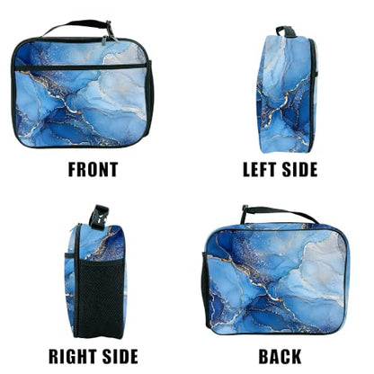 Blue Marble Lunch Bag Insulated Reusable Lunch Box Kids Girls Boys Cooler Thermal Tote Bag For Men Women School Work Picnic - color: Marble