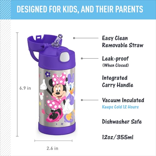 THERMOS FUNTAINER 12 Ounce Stainless Steel Vacuum Insulated Water Bottle with Lid, MINNIE MOUSE - color: Minnie and Friends