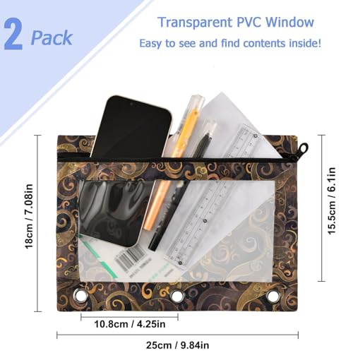 Studying 2 Pack Retro Ethnic Style Tentacle of Octopus 3 Ring Binder Pencil Pouch Bags,Clear Window Zipper Storage Case for Boys Girls School Office Supplies Cosmetics Organizers - color: Multi-octopus
