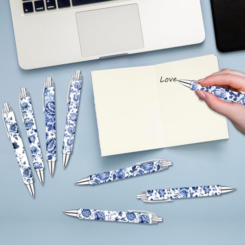 Blue and White Porcelain Pens Set – Elegant Ceramic-Inspired Writing Pens with Smooth Black Ink – Classic Gift for Students, Teachers, Office Use, Party Favors, Holidays, and Everyday Writing, 8 Pack - style: Blue and White Porcelain