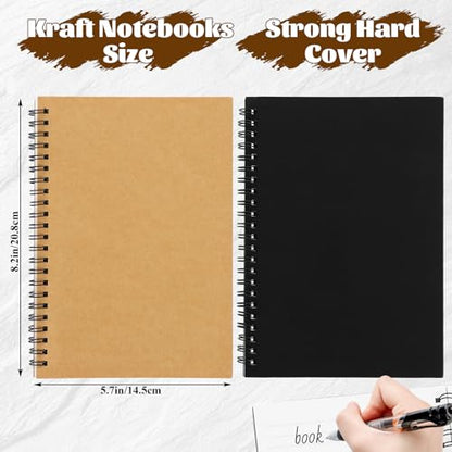 24 Pack A5 Bulk Spiral Notebooks with Kraft Cover, 8.3 x 5.8 Inch 120 Pages Hardcover Spiral Lined Notebook Journal, Lined Travel Bulk Writing Notebook for School Office Supplies(Black, Kraft) - color: Black and Kraft