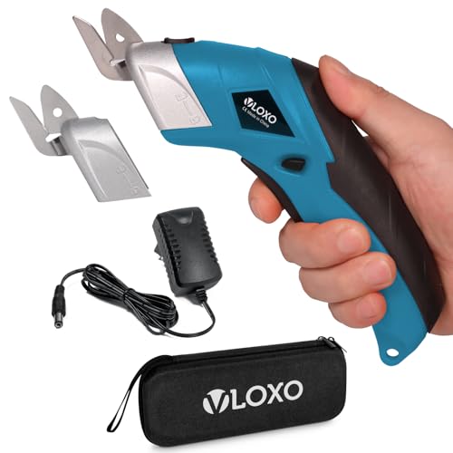 VLOXO Cordless Electric Scissors Super Scissors with 2 Type Blades Rechargeable Cardboard Cutter Powerful Cutting Tool for Fabric Cardboard Carpet Leather Felt Blue CS4001 - color: Blue