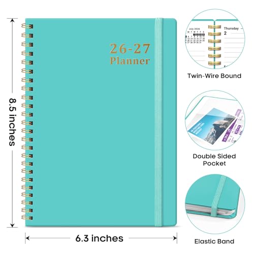 Planner 2026-2027, 6.3" x 8.5" Weekly and Monthly Academic Year Planner Calendar, July 2026 - June 2027, Hardcover Large School Planning Agenda With Tabs, Perfect for School & Office Supplies, A5, Aquamarine - color: E-Aquamarine, size: A5(6.3"x8.5")