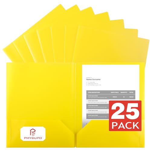pmybupo Plastic 2-Pocket Folders (25Pack Yellow),8.5x11 Document Folders for Schoolwork & Office,Letter Size… - color: Yellow