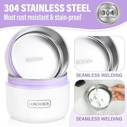 Dandat 2 Pcs Portable Insulated Lunch Containers Thermal Bento Box with Bag Fork Knife Stainless Steel Lunch Box 15.2 oz 21 oz Separate Stackable Food Jar for Adult Men Women(Purple) - color: Purple