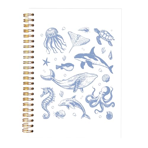 KAOWT Blue Ocean Biology Notebook Journal, Coastal Beach Notebooks for Note Taking, Marine Biology Ocean Journal, Beach Lover Gifts, Hardcover Spiral Notebook 5.5x8.3in - color: Summer notbook-animal