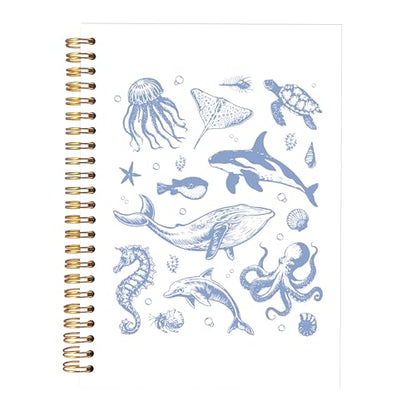 KAOWT Blue Ocean Biology Notebook Journal, Coastal Beach Notebooks for Note Taking, Marine Biology Ocean Journal, Beach Lover Gifts, Hardcover Spiral Notebook 5.5x8.3in - color: Summer notbook-animal