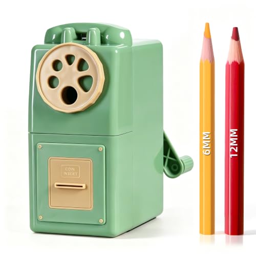 ZMOL Heavy Duty Manual Hand Crank Pencil Sharpener, Desktop, Green | For Colored Pencils, No Mounting Required, 5 Adjustable Modes, Durable Alloy Blade, Ideal for Classroom, Office & Artists - color: Green