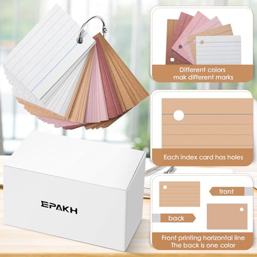 Epakh 300 Pieces Lined Index Cards 180 GSM Thick Flash Cards with Rings Notecards Punched Back to School for Studying Adults Home College Office(2 x 3 Inch,Yellow Series) - color: Yellow Series, size: 2 x 3 Inch