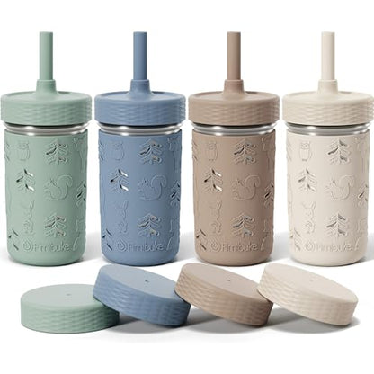 Fimibuke Toddler Cups Spill Proof, 12 OZ Sippy Cups for Kid Girl Boy, Stainless Steel Tumbler with Lid, Removable Silicone Straw & Sleeve, BPA Free Dishwasher Safe Water Bottle Snack Container 4 Pack - color: Sage/Misty Blue/Khaki/Beige, size: 12 Ounces
