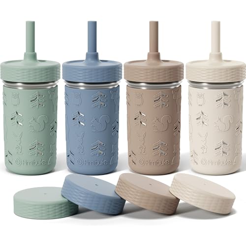Fimibuke Toddler Cups Spill Proof, 12 OZ Sippy Cups for Kid Girl Boy, Stainless Steel Tumbler with Lid, Removable Silicone Straw & Sleeve, BPA Free Dishwasher Safe Water Bottle Snack Container 4 Pack - color: Sage/Misty Blue/Khaki/Beige, size: 12 Ounces