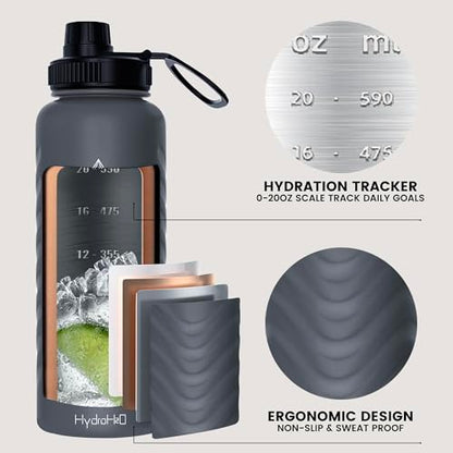 24oz Stainless Steel Insulated Water Bottle, 48H Ice Cold & 24H Hot, Leak-Proof Wide Mouth Lids (Straw & Spout), BPA-Free Bottles, Mens Water Bottle for Gym, Hiking, Travel - Grey - color: Gray, size: 24 Ounces