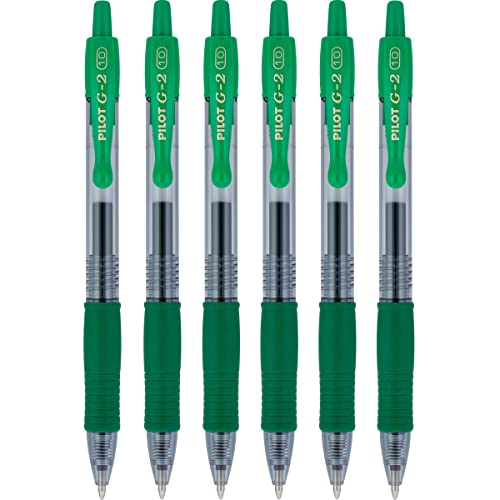 PILOT G2 Retractable Rollerball Gel Pens, Bold Point, 1.0mm, Green Ink, 6 Count