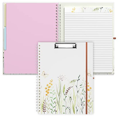 Rimilak Spiral Clipboard Folio with Refillable Lined Notepad, 14.5 x 9.8 In, Hardcover Cover with 5 Interior Pockets, Elastic Band and Pen Loop Series. Cute Stylish Clipfolio, Butterfly Flower - color: Butterfly Flower