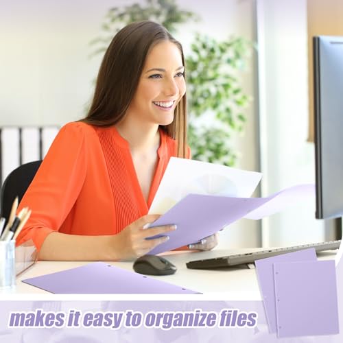 Yeaqee 50 Pcs Plastic Folders with Pockets Bulk 3 Hole Punched 2 Pocket File Folders for 3 Ring Binder Divider Folder for Notebooks, Durable Poly for Office Home (Light Purple) - color: Light Purple