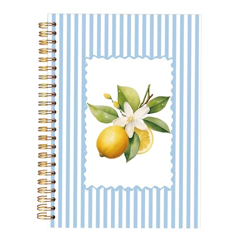 KAOWT Blue Striped Lemon Notebook Journal, Blue and White Lemon Notebooks for Note Taking, Botanical Hardcover Spiral Notebook 5.5x8.3in - color: Summer notbook-lemon blue striped