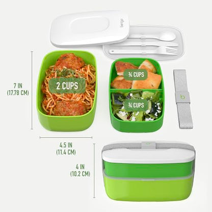 Bentgo Classic - Adult Bento Box, Stackable 3-Compartment Lunch Box with Removable Utensil Set and Sealing Strap, BPA-Free, Food Container Ideal for Meal Prep, Work, and On the Go (Green) - color: Green