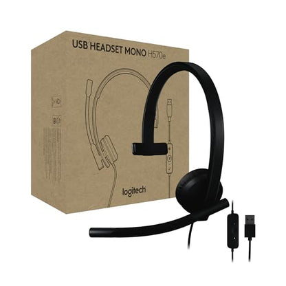 Logitech H570e USB Headset with Microphone for PC and Mac, USB-A Wired Headset with Mono Sound, Noise-Canceling Mics and Inline Controls, Certified for Microsoft Teams, Black (Pack of 12) - size: Teams (Pack of 12), style: Mono