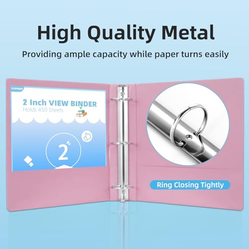 2 inch Binder 3 Ring, 4 Pack View Binder with 2 Pockets,PVC-Free,Customizable Clear View Cover for 8.5 x 11'' Letter Size Papers，Holds 450 Sheets, Round Ring - size: 2IN BINDER