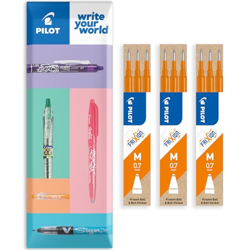 Pilot Frixion Heat/Friction Erasable Refill - Medium 0.7mm Line - Pack of 9 Refills - 3 Packs in Pillow Packaging - Orange