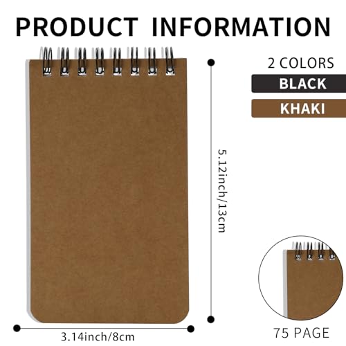 QiCheng 6pcs Pocket Notebook Mini Notepad Small Spiral Notebooks 3X5Inch | functionality PortabilityPortability convenience - size: 6-black+brown