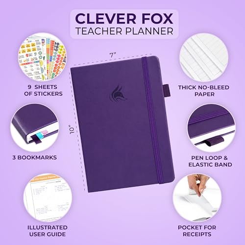 Clever Fox Teacher Planner, School & Homeschool Book, B5 Size Purple | Undated, 7x10, lay-flat binding, heavy-duty hardcover, teacher lesson weekly & daily planner, homeschool supplies - color: Purple, size: Smaller than A4 (7″ x 10″)