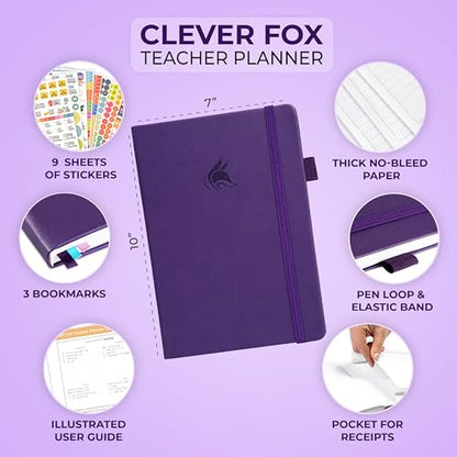 Clever Fox Teacher Planner, School & Homeschool Book, B5 Size Purple | Undated, 7x10, lay-flat binding, heavy-duty hardcover, teacher lesson weekly & daily planner, homeschool supplies - color: Purple, size: Smaller than A4 (7″ x 10″)