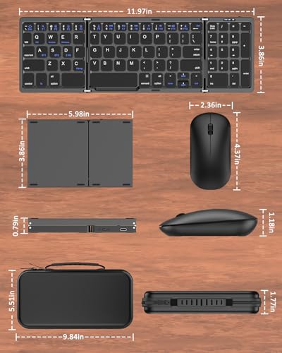 Foldable Keyboard and Mouse, Folding Wireless Keyboard Mouse Combo with Portable Case, Rechargeable 2.4G Wireless+Bluetooth Multi-Device Combo for Windows, iOS, Android, macOS PC/Laptop/Tablet
