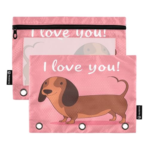 Binder Pouches,Cute Smiling Sausage Dog Puppy Pencil Pouch for 3 Ring Binder 2 Pack Clear Pencil Bag with Zipper for Office School Supplies - color: Multicolored 11
