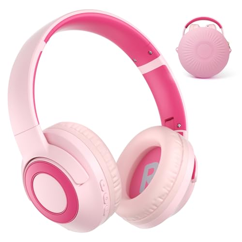 TONOSHARK Kids Bluetooth Headphones with ANC, Wireless Over-Ear Headset for Boys and Girls, Foldable & Adjustable, Ideal for School, Travel and Online Learning(Light Pink) - color: Pink