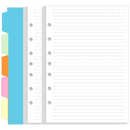 7-Hole Lined Paper Refills for Mini Binder - 100 Sheets/200 Pages 7 Ring Loose Leaf Lined Paper with Binder Dividers, 5.8" x 8.5" - style: 7-Hole/Desk Size 4