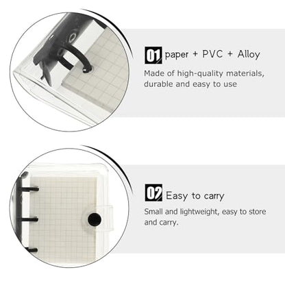 AUTSUPPL Mini Pvc Coil Memo Notebook with 3-hole Binder, Black Cover, 50-page Grid Insert, and Pvc Loose Leaf Pouch for Office and School Use
