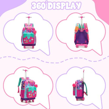 Rolling Backpack for Girls,Backpack with Wheels for Kids 8–12,Lightweight Wheeled School Backpack with Lunch Box,Cute Bookbag for Elementary and Middle School - color: Pink Ice Cream