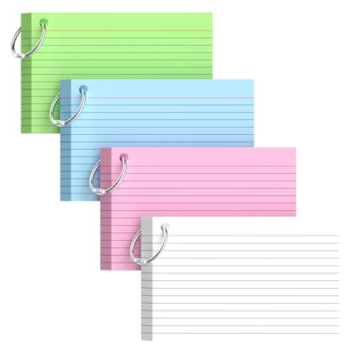 160-Pack Colored Index Cards 4x6 Inch w/Key Ring – 180gsm Heavyweight Flashcards – 4 Vibrant Colors Flash Cards (White Pink Blue Yellow) Perfect for Study, Notes & Memory, Students School Supplies - color: 4x6" Multicolor-4