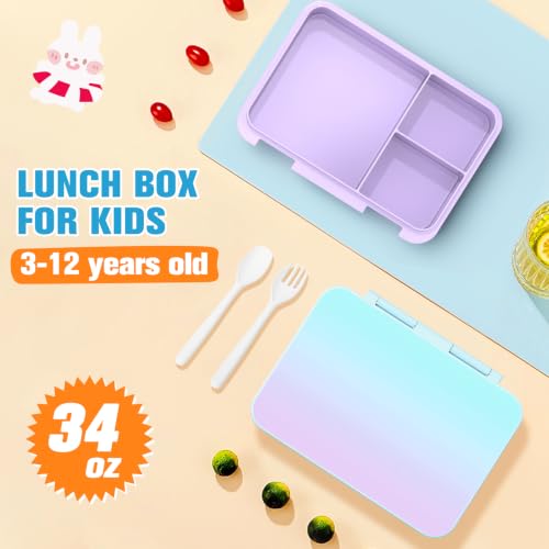 Bevalsa Backpack for Girls, Bow Bookpack with Bento Lunch Box, Insulated Bag & Utensils, 34oz Lunch Containers School Bags Set for Children Teens Kids Elementary Middle school Student (Purple-Green) - color: Purple-green