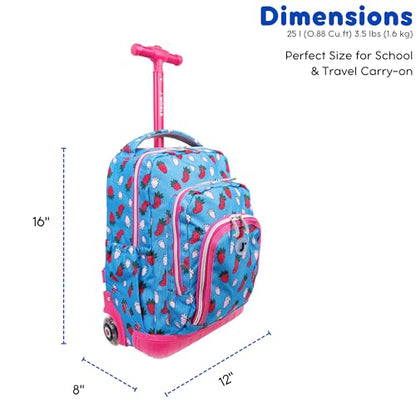 J World Lollipop Kids Rolling Backpack & Lunch Bag Set for Elementary School. Carry-On Suitcase with Wheels, Strawberry - color: Strawberry