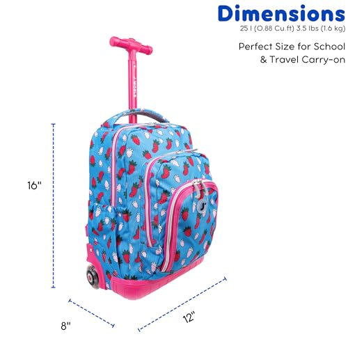 J World Lollipop Kids Rolling Backpack & Lunch Bag Set for Elementary School. Carry-On Suitcase with Wheels, Strawberry - color: Strawberry