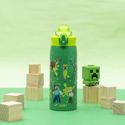 Zak Designs Minecraft Steve Sage 19oz Leak-Proof Straw Kids Water Bottle | BPA Free, Insulated Stainless Steel, Cupholder Friendly, Dishwasher Safe, Lid Lock, Handle, For School, Home, Travel - color: Minecraft (Steve, Alex, Mobs)