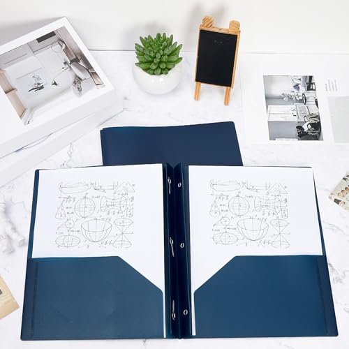 Yeaqee 150 Pack Plastic Folders with Prongs Heavy Duty Plastic 2 Pocket Folder with 3 Prongs, Business Card Slot for Back to School Office Home 11.6 x 9.5 Inch (Navy Blue) - color: Navy Blue