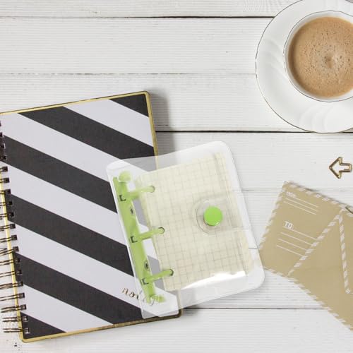 KAJNBN Cover 3-ring Mini Loose-leaf Notebook, Portable Small Notepad with Green Binder, Multi-function Pocket Scrapbook for Students and Travel Use