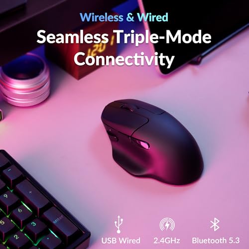 Keychron M7 8K Wireless Mouse, 30K DPI Optical Computer Mice, 2.4 GHz/Bluetooth/Wired with Macro Button 66g Lightweight Ergonomic, Up to 140 Hours Worktime for Laptop macOS/Windows - Black - color: Black, style: 8K Polling Rate