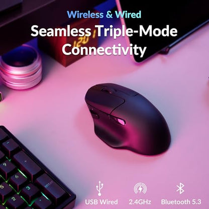 Keychron M7 8K Wireless Mouse, 30K DPI Optical Computer Mice, 2.4 GHz/Bluetooth/Wired with Macro Button 66g Lightweight Ergonomic, Up to 140 Hours Worktime for Laptop macOS/Windows - Black - color: Black, style: 8K Polling Rate