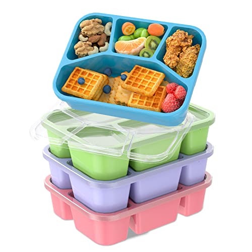 Bento Adult Lunch Box (4 pack), 4-Compartment Meal Prep Container with Transparent Cover, Reusable Lunch Containers for Kids, No BPA, Microwave/Dishwasher Safe (PP(Red/Green/Blue/Purple)) - color: PP(Red/Blue/Purple/Green)