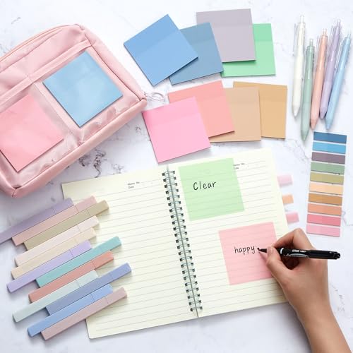 Jutom 39 Pcs Aesthetic Book Annotation Kit Highlighter with Case Bag Gel Pen Transparent Sticky Note Taking Bible Supplies(Pink,Kawaii Style) - color: Pink, style: Kawaii Style