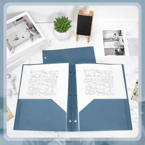 Yeaqee 50 Pcs Plastic Folders with Pockets Bulk 3 Hole Punched 2 Pocket File Folders for 3 Ring Binder Divider Folder for Notebooks, Durable Poly for Office Home (Blue Gray) - color: Blue Gray