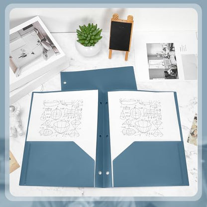 Yeaqee 50 Pcs Plastic Folders with Pockets Bulk 3 Hole Punched 2 Pocket File Folders for 3 Ring Binder Divider Folder for Notebooks, Durable Poly for Office Home (Blue Gray) - color: Blue Gray
