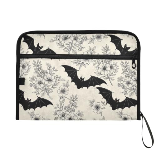 Gredecor 13 Pockets File Folder Organizer A4/Letter Water Resistant Document Bag with Zipper Filing Folder Expanding File Pouch Storage for School Office, Gothic Goth Bat Floral - color: Gothic Goth Bat Floral