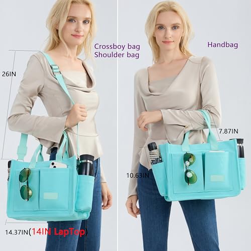 ZHMO Canvas Tote Bag for Women,Women's Bags Crossbody Bags Work Laptop Tote Bag Large Handbags Purse for Travel Nurse Teacher - color: New Upgrade Plus Green With Compartments and Inner Cup Holder