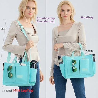 ZHMO Canvas Tote Bag for Women,Women's Bags Crossbody Bags Work Laptop Tote Bag Large Handbags Purse for Travel Nurse Teacher - color: New Upgrade Plus Green With Compartments and Inner Cup Holder
