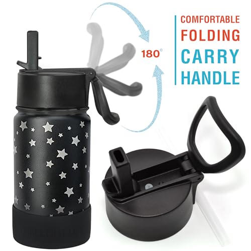 CHILLOUT LIFE 12oz Kids Insulated Stainless Steel Water Bottle with Leak Proof Straw Lid & 144 Stickers - color: Star Night Sky, style: 12 oz